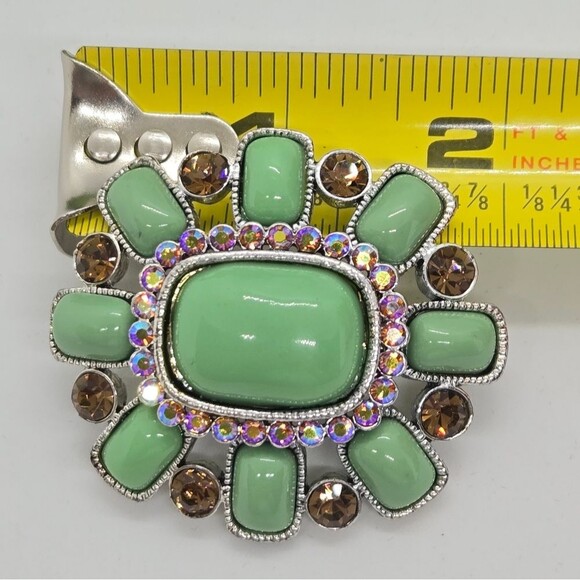 Joan Rivers Jade Green and Amber Tone AB Stone Brooch Pin Silver-tone - Picture 2 of 7
